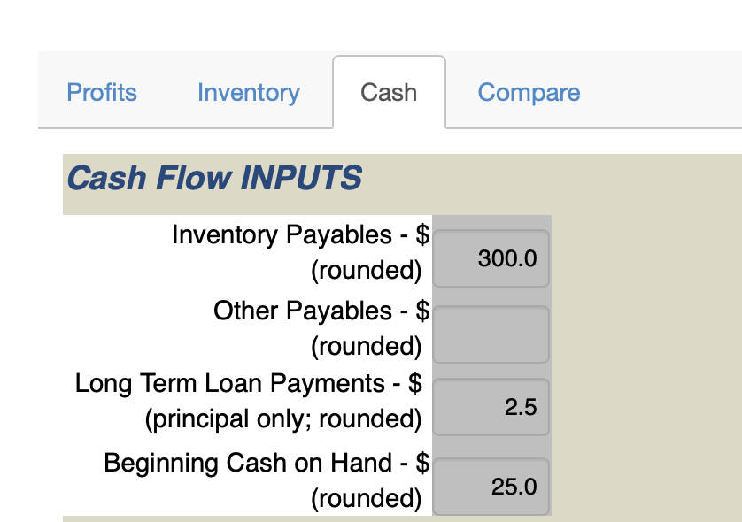 Inputs for the Cash Flow screen on 3-in-1 Calculator